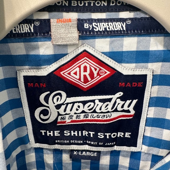 Superdry London Button Down Blue and White Gingham Men's Shirt XL - Picture 5 of 7